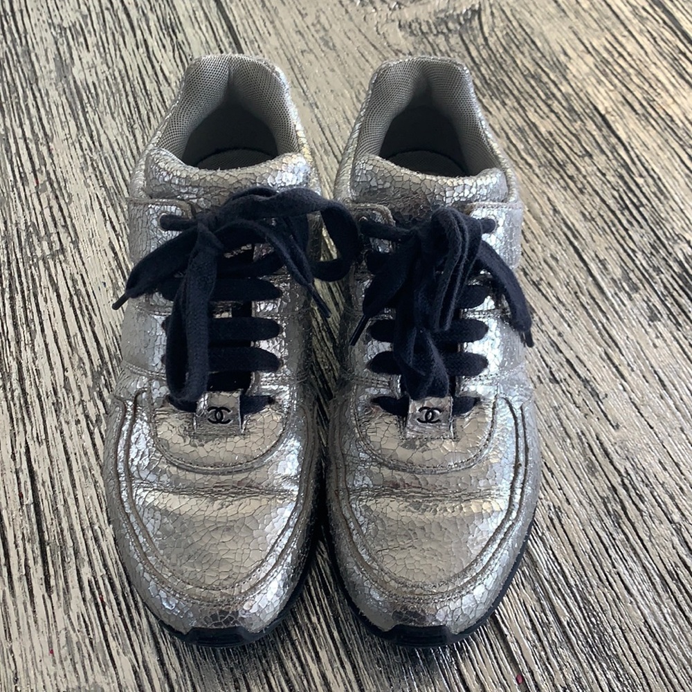 Chanel silver sneakers!